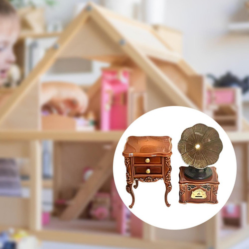 A Gramófono En Miniatura Mini Fonógrafo 1:12 Con Mueble
