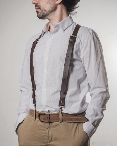 Tirador Pantalón Suspenders Cuero 2,5cm Hebilla Y Mosqueton 