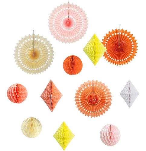 Juego De 12 Bolas De Panal De Papel Multicolor Melocotón, Na