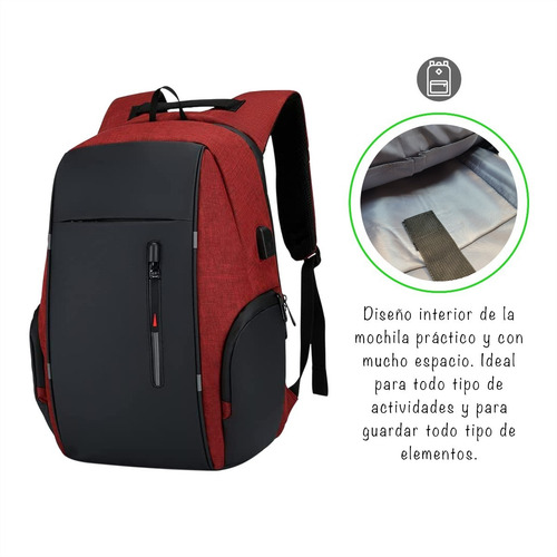 Imagen 8 de 10 de Mochila Antirrobo Urbana Impermeable Con Usb Laptop 15,6