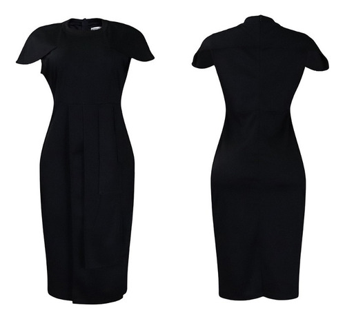 Elegante Vestido Ajustado De Manga Abullonada Con Cuello Red
