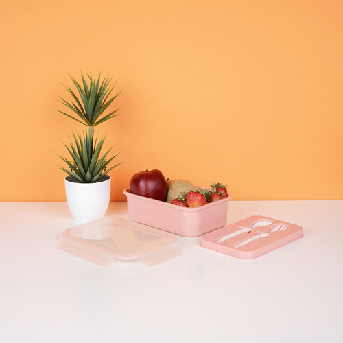 Miniso Contenedor De Alimentos En Forma Rectangular Con Cubi Color Rosa