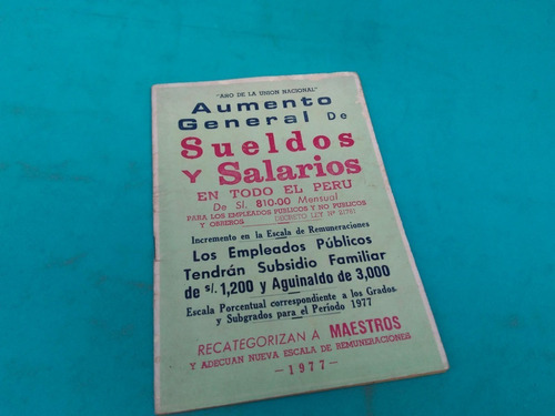 Mercurio Peruano:  Impreso Sueldos  Bermudez 1977 32p L157