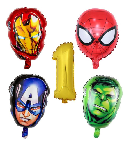 Kit Globos Cabeza De 45cm Super Heroes + Numero