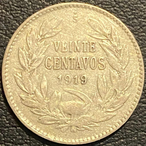 Moneda Chilena 20 Cent.  Año 1919 Águila Sobre Roca, Ley 04