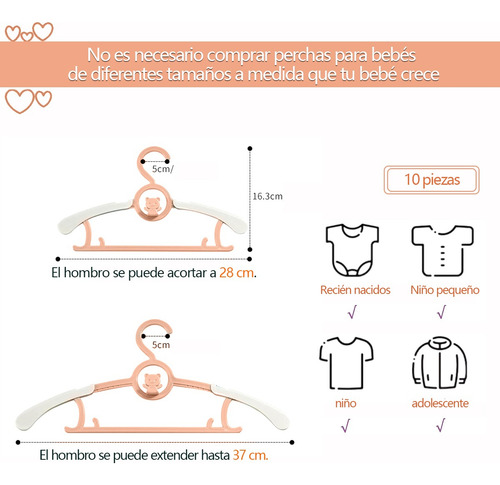 10 Pcs Percha Retráctil Para Ropa Infantil Con Gancho