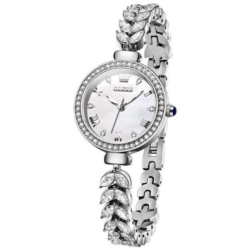 Reloj Brazalete De Brillantes Pedrería Plateada Mujer Sirena