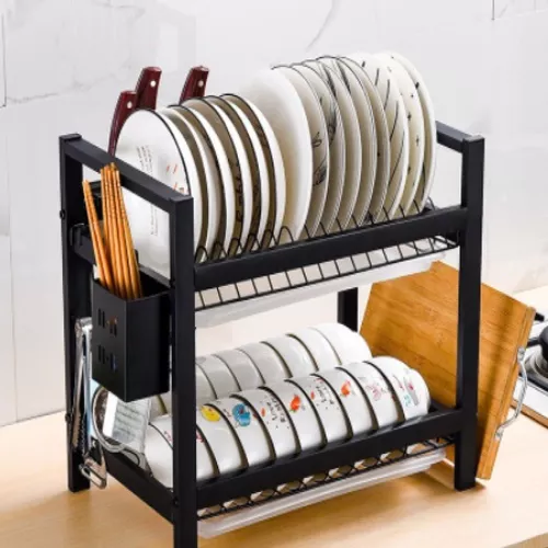 Escurreplatos cocina cromado de 2 niveles organizador platos tabla