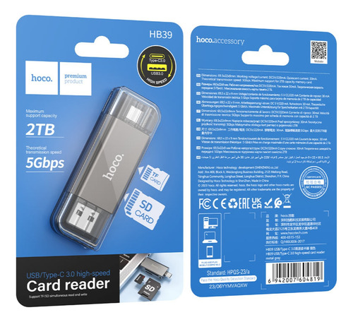 Hoco.® Hb39 Lector De Tarjetas Usb-c/a 3.0 | Sd/tf 5gbps