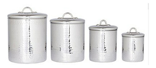 Set De 4 Tarros Martillados Acero Inoxidable