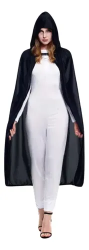 Capa Negra Con Capucha De 140 Cm – Disfraz Medieval Para Adultos, Ideal Para Halloween, Vampiro, Bruja O Mago, Unisex