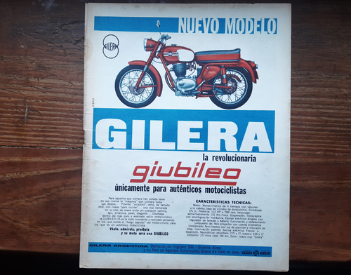 Publicidad Moto Gilera Giubileo / Año 1963