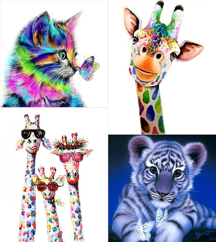 Poster 5d Diamond Painting - Pack De 4 Animales