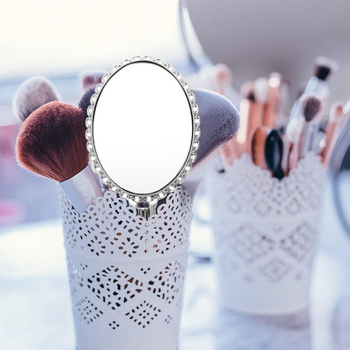Espejo De Maquillaje De Metal Compacto Portátil Retro Con Ma