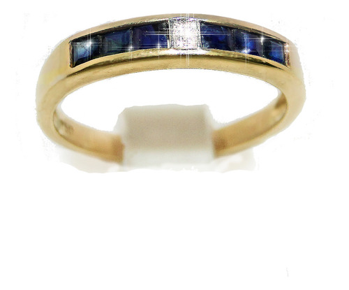 Anillo Medio Sinfin Zafiros Nat. Y Brillante 17 Mm Oro 18k