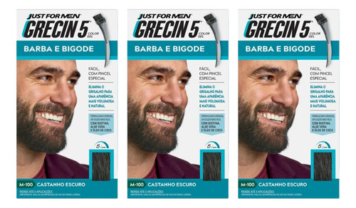 Grecin 5 Barba E Bigode 28g M-100 Castanho Escuro-kit C/ 3un Tom Sem tom