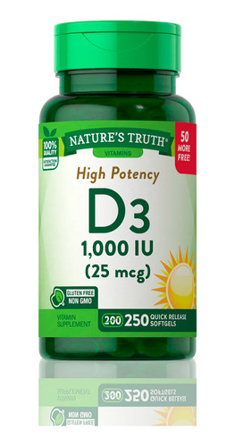 Vitamina D3 Nature's Truth 1,000 Iu 250 Softgels