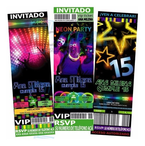 Invitaciones A Fiesta De Cumpleaños Neon Glow
