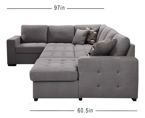 Sofa Cama Modular C/divan Forma En U 6 Plazas Thsuper Beige