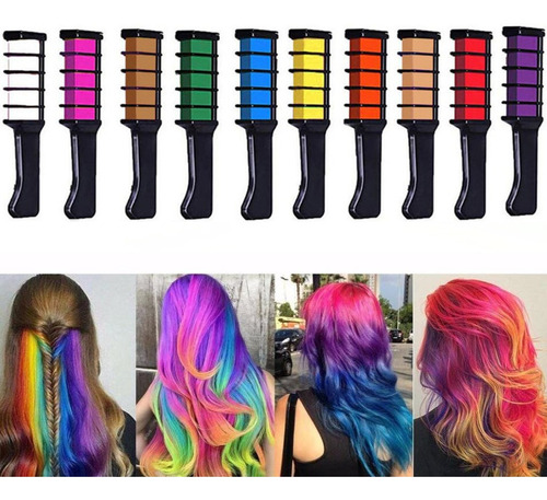 Peine De Pintura De Colores Con Tiza Para Cabello Pastel, 10