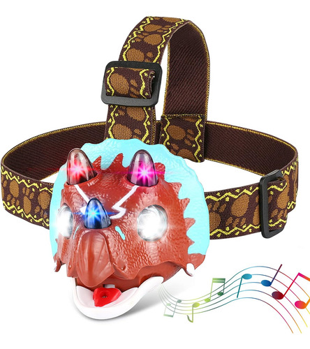 Linterna Frontal Led, Linterna De Dinosaurio De Con Diademas