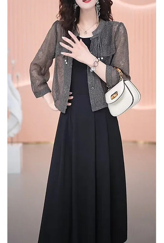 Traje De Falda Larga Negro De Color Liso Estilo Urbano