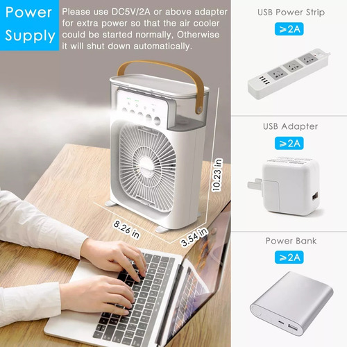Enfriador De Aire Personal Ventilador De Aire Acondicionado Portátil Mini Enfriador Evaporativo Con Luz Led De 7 Colores Temporizador De 1/2/3h 3 Velocidades De Viento Y 3 Modos De Enfriamiento Azul