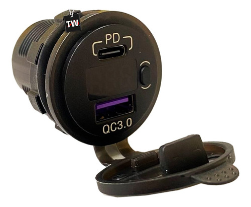 Tomada Carregador Carro Usb Tipo C Pd3.0 Voltimetro Vermelho