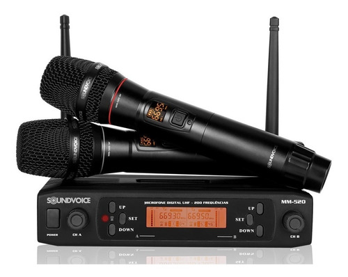 Microfone Sem Fio Duplo Soundvoice Mm-520sf Cor Preto