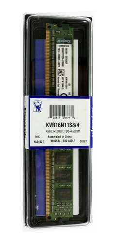 Imagen 1 de 2 de Memoria RAM ValueRAM 4GB 1 Kingston KVR16N11S8/4