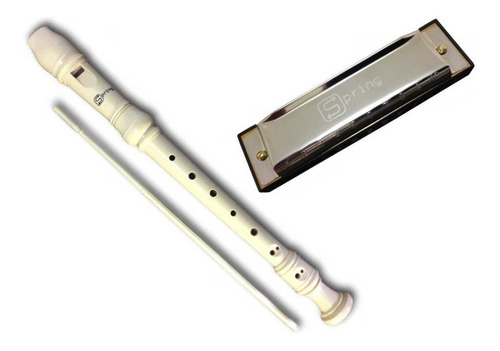 Flauta Doce Soprano Barroca + Gaita Diatônica Dó Spring Kit