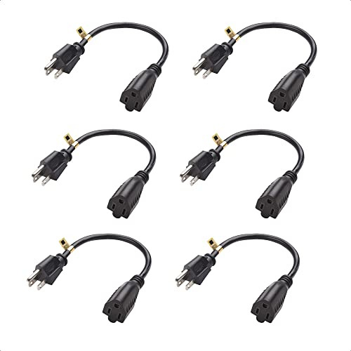 6-pack 16 Awg Heavy Duty 3 Cuerda De Extensión Prong Ac (cab