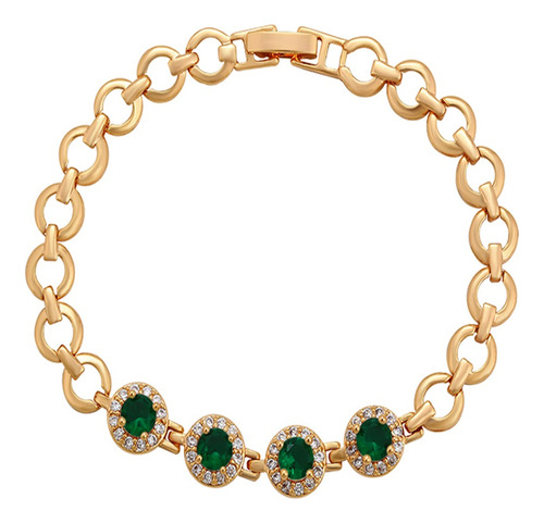 Pulsera Oro Laminado Mujer - Brazalete Esmeralda 17-18cm