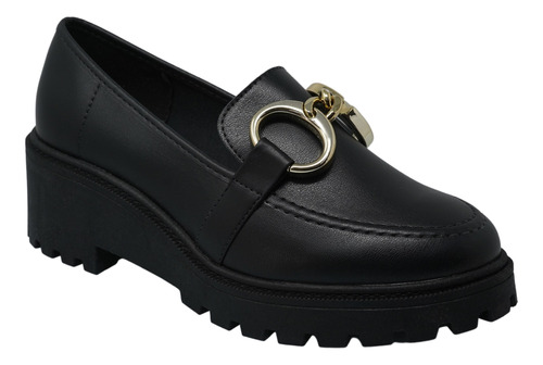 Mocasines De Tacon Negros Zapatos Mujer Beira Rio 4300102