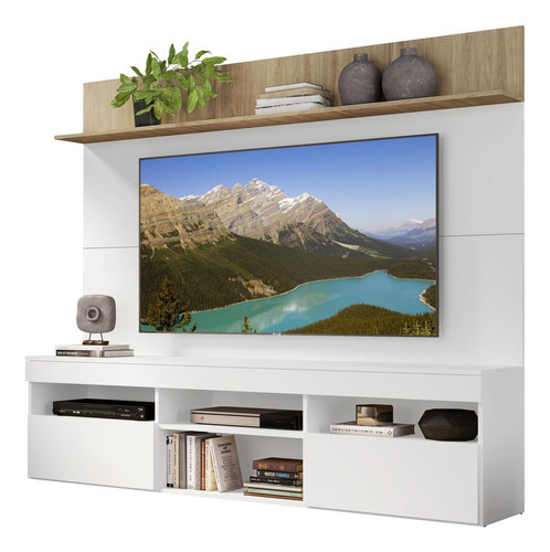 Rack Com Painel Tv 65  Madri Multimóveis V3365 Cor Rustic/Branco