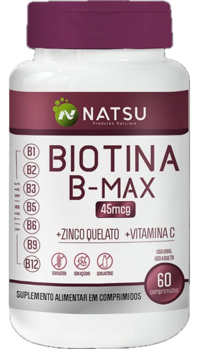 Complexo B 500mg Biotina 60 Comprimidos Biomax Natsu