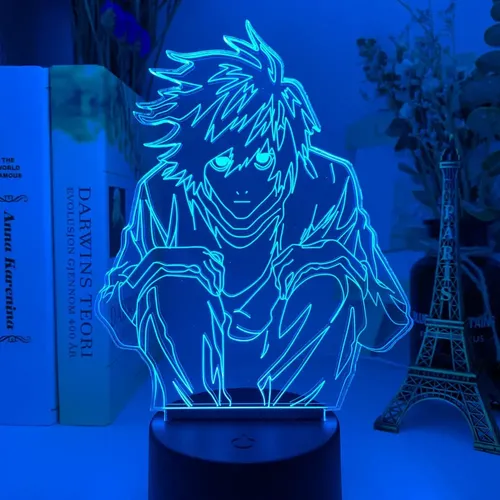 Td Figura L Lawliet Death Note Luz Led 3d 16 Cores Noturna