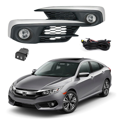 Kit Faros Niebla Honda Civic 2016 2017 2018 Biseles Y Switch