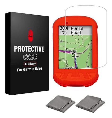 Funda De Silicona + Vidrio Templ Para Garmin Edge 830 Rojo