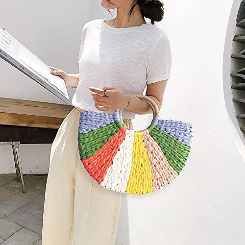 Qtkj Bolso De Paja De Ratán Semicircular Retro Simple Tejido
