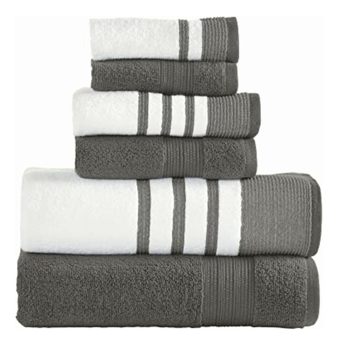 Modern Threads 6 Piece Set, 2 Bath Towels, 2 Hand Towels, 2
