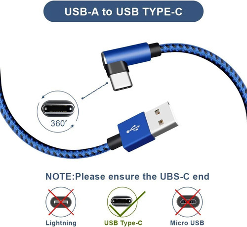 Imagen 2 de 3 de Cable Usb C 90 Grados Carga Rapida Compatible Con Samsung