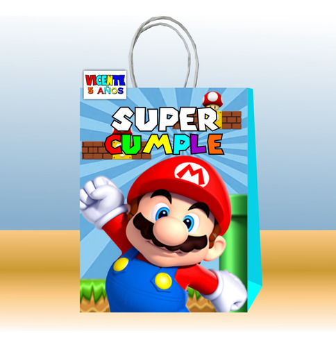 Bolsas Dulces Personalizadas Mario 10 Uns. #d6 + Etiqueta