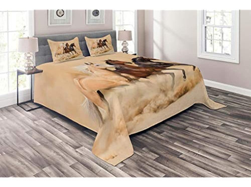 Lunarable Horses Coverlet Set Queen Size, 3 Horse Running In