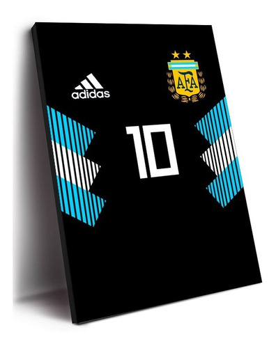 Cuadro Argentina Camiseta Negra 40x28cm Madera 9mm Futbol