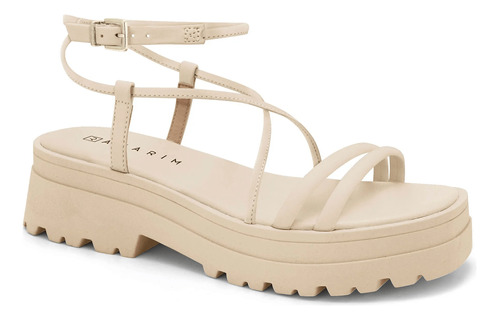 Sandália Flatform Ramarim Creme Feminina