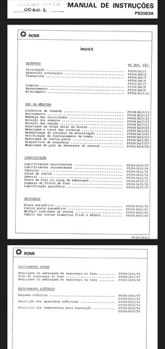 Manual De Peças E Manual De Instruções Torno Romi P400-lll (Usado)