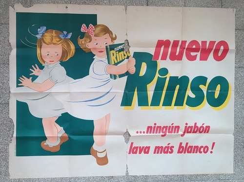 Antiguo Afiche De Papel, Publicidad De Jabón Rinso