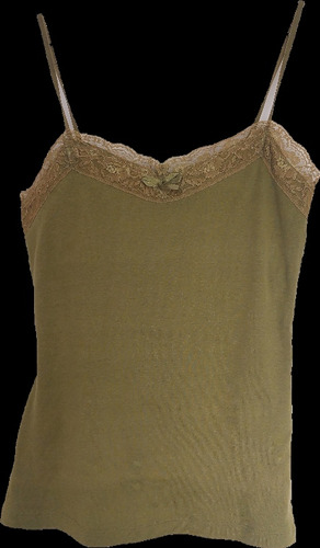 Remera Algodon Musculosa Top Verde Puntilla Zara M Mujer Imp