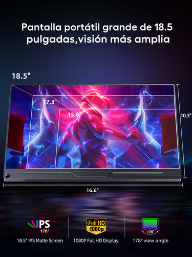 Monitor Gaming Portátil 18.5'' Fps, Pantalla Secundaria